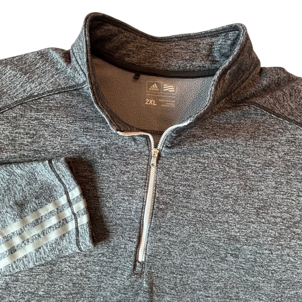 Adidas Golf Mens 2XL Quarter Zip Pullover Gray Heather Fleece Lined Striped